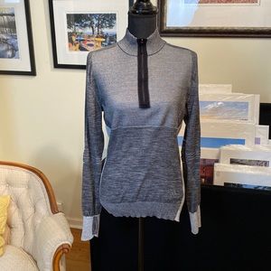 Adidas Women’s Wool Blend Running Pullover Gray Reflective Stripes Thumb holes